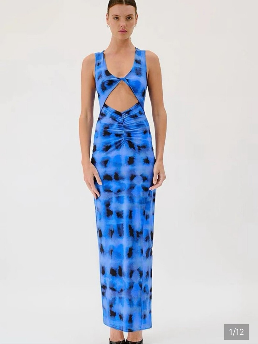 Shibori Sleeveless Reversible Twist Front Maxi - Blue